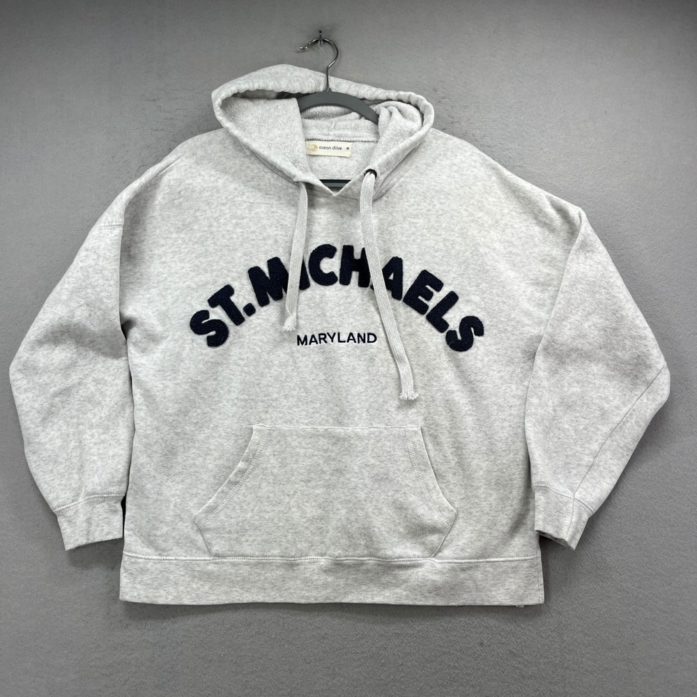 St Michaels Maryland Ocean Drive Hoodie Womens M‎ Gray Fleece Pullover Coastal